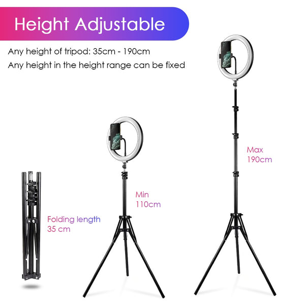 10" LED Ring Light & 2.1M Tripod Stand for Phones