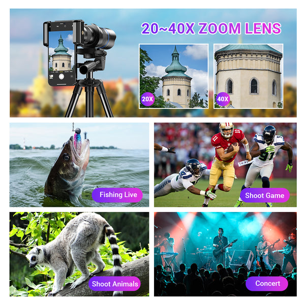 20-40x Zoom Telephoto Phone Lens with Table Tripod