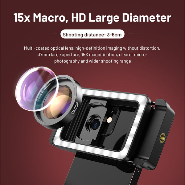 Professional Fill Light 15x Macro Phone Lens