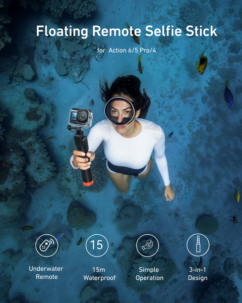 Remote Control Floating Selfie Stick for GoPro Hero Hero 13/12/11/10/9/MAX