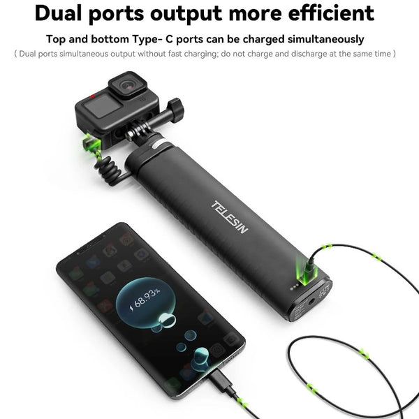 Selfie Stick Power Bank for GoPro HERO 13/12/11/10/9/8/7/6/5/MAX
